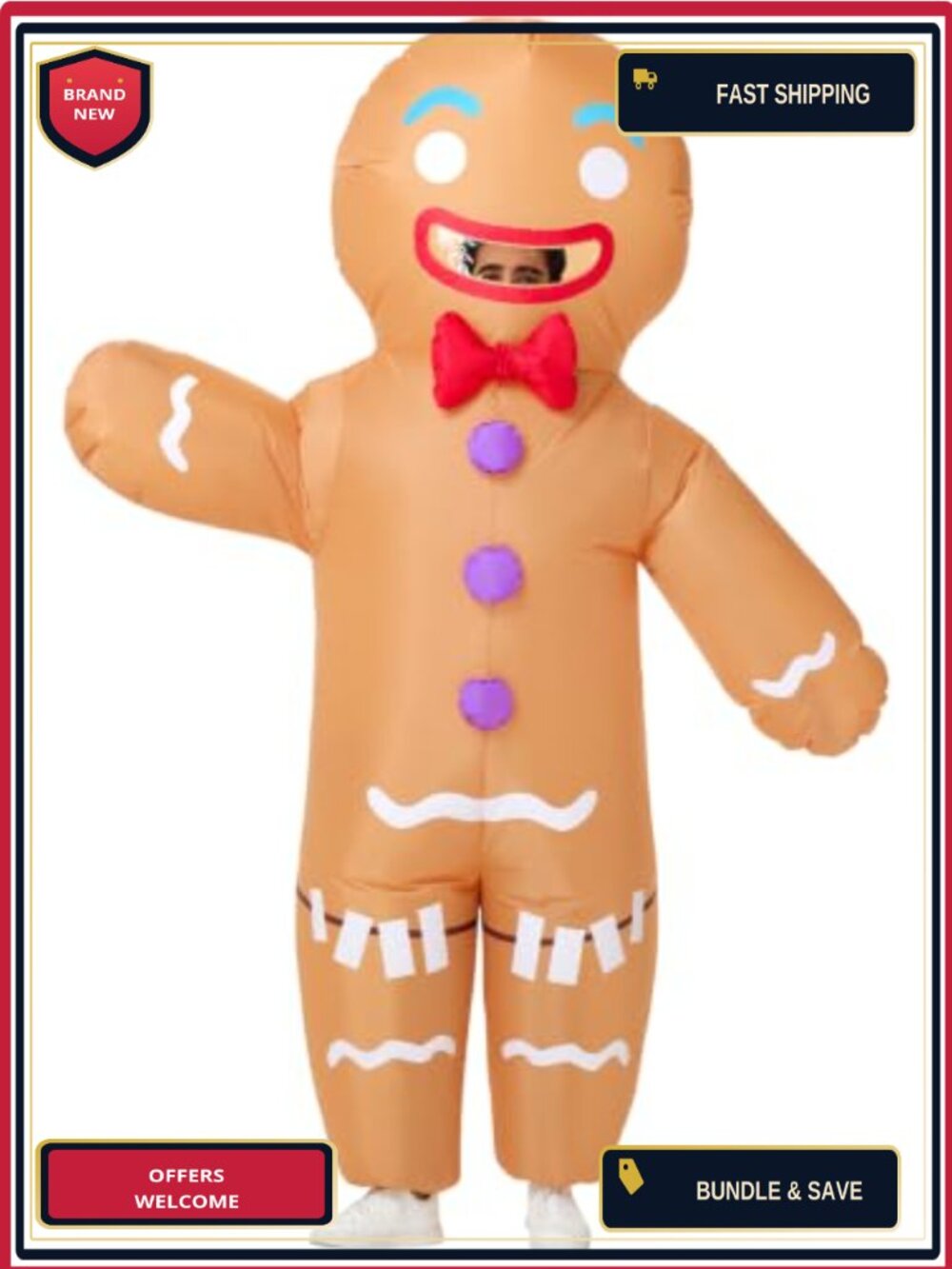 Inflatable Gingerbread Man Costume Adult Christmas Blow Up Cosplay Outfit